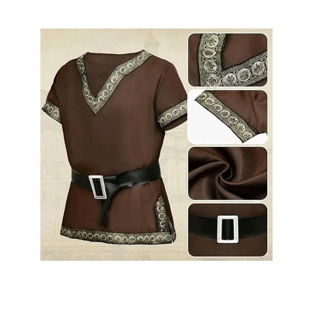 G.C Kids Renaissance Shirt Cloak Belt Medieval Costume Hooded Cape 3-4 Years Cos